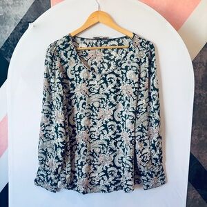 LOFT Paisley V-Neck Blouse - Black and Cream